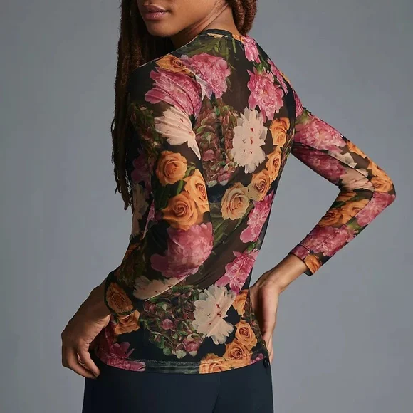 Anthropologie Porridge Kona Mock Neck Floral Mesh Long Sleeve Shirt Size Medium - Picture 4 of 12